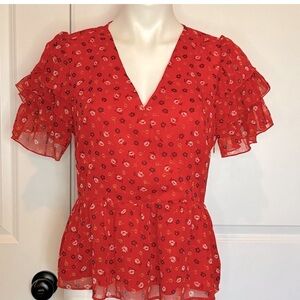 Red Floral Madewell Blouse